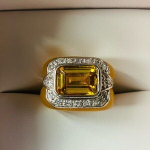 🆕Citrine Gemstone Silver-Pave Czs- lucite ring
